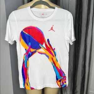 Jordan Kids Sz L (12-13) White T-Shirt with Red Logo